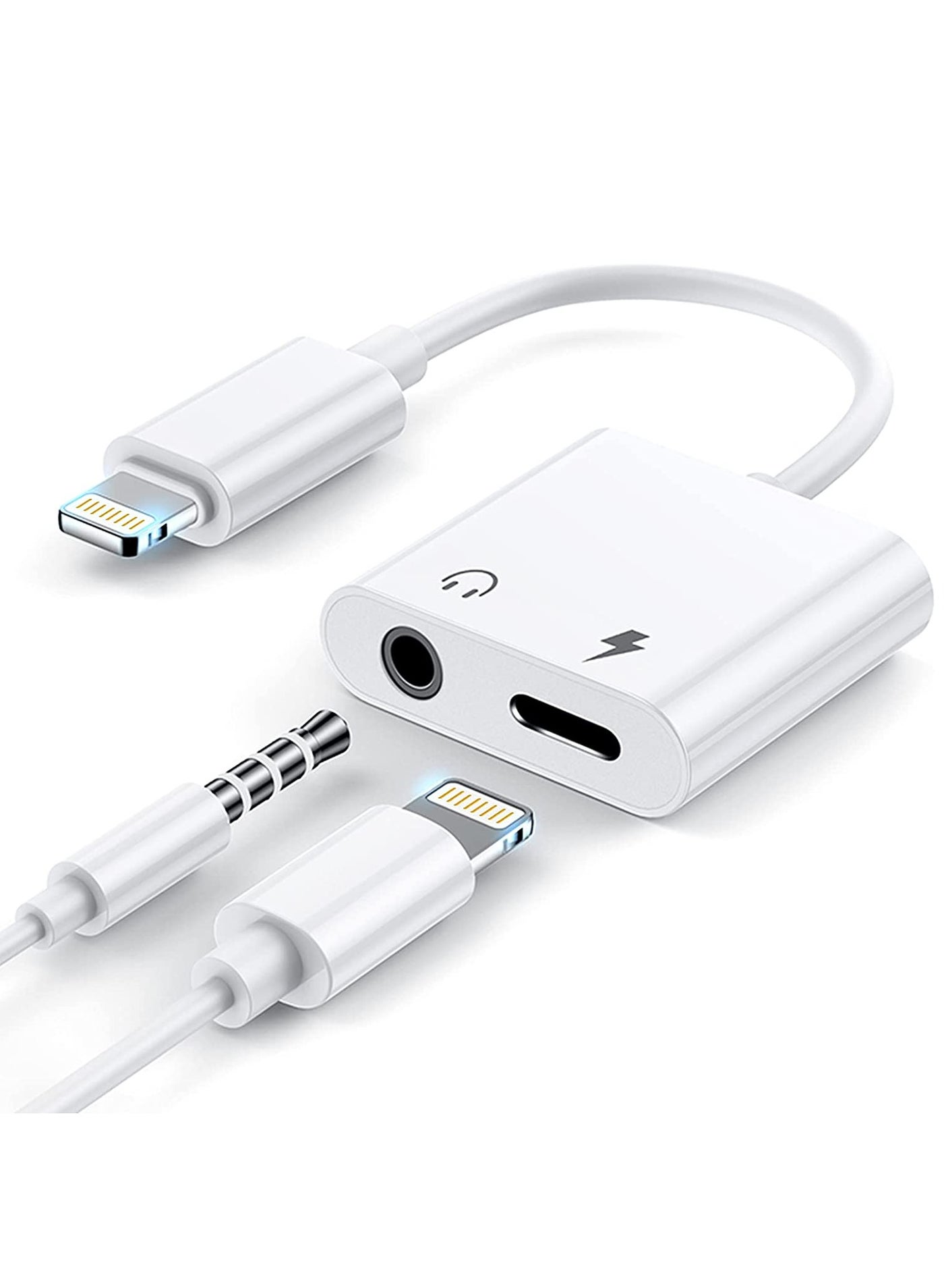 【2 in 1】Headphone Adapter for iPhone,Apple MFi Certified Lightning to 3.5mm Jack Dongle Headphone Accessories Aux Audio Compatible for iPhone 13/12/XS/7 8 Audio Earphone Adaptor Support All iOS System