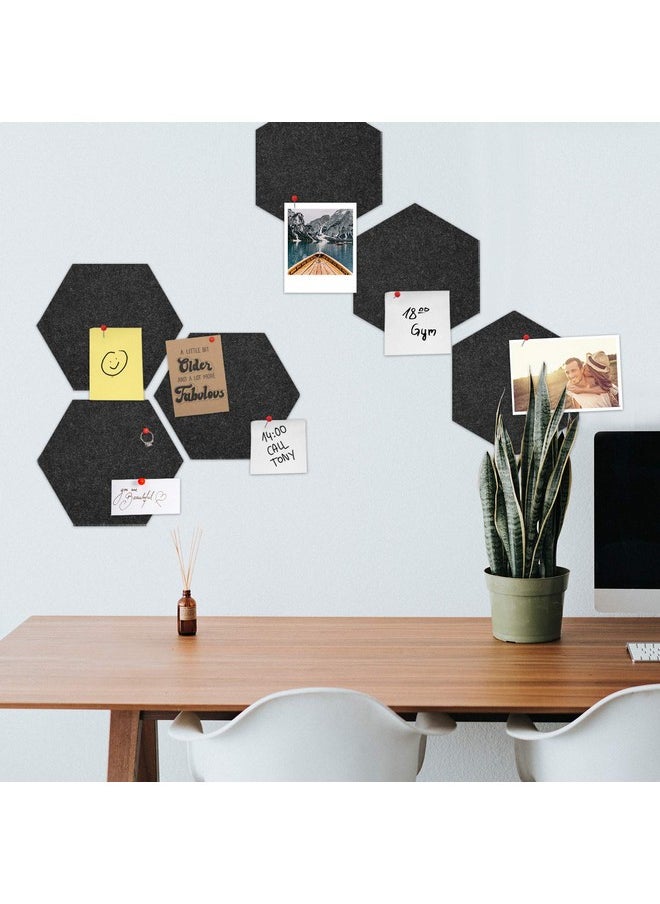 Navaris Navaris Hexagon Felt Board Tiles - Set of 6 Notice Memo Bulletin Boards with Push Pins Pack 5.9 x 7 inches (15 x 17.7 cm) - Dark Grey  - Image 4