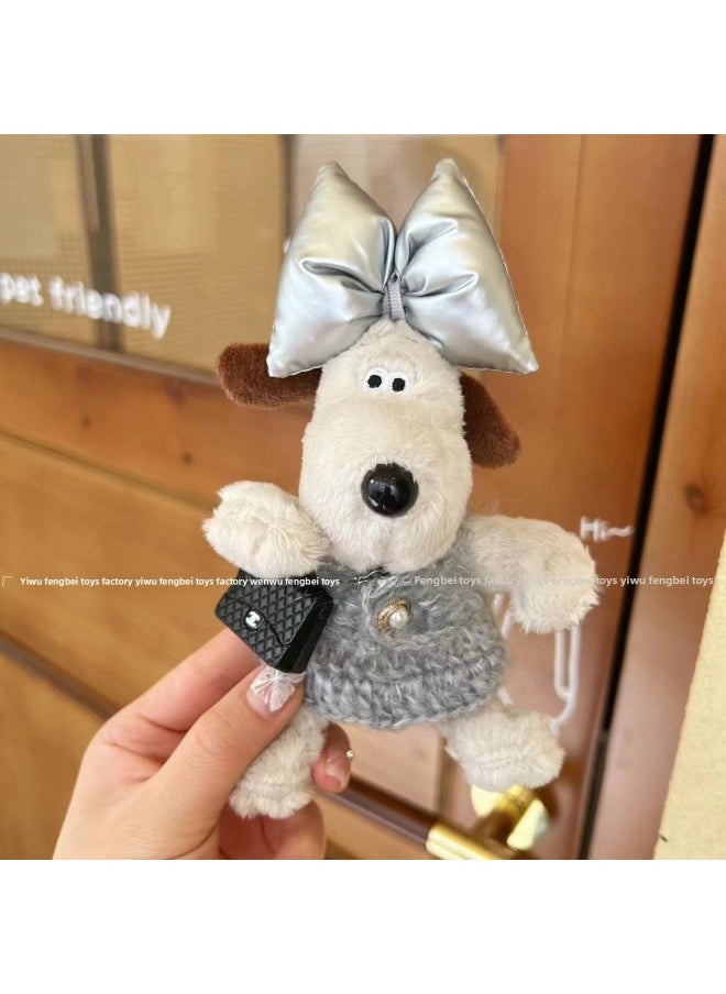Handdog Mohair Clothing Backpack Doll Plush Toy Pendant Cute Bow Dog Gift-Color:mohair Beige Suit Powder Bag-Height:Silicone Drawstring  - Image 2