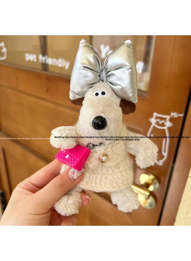 Handdog Mohair Clothing Backpack Doll Plush Toy Pendant Cute Bow Dog Gift-Color:mohair Beige Suit Powder Bag-Height:Silicone Drawstring  - Image 1