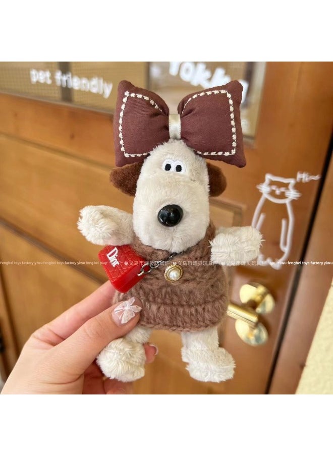 Handdog Mohair Clothing Backpack Doll Plush Toy Pendant Cute Bow Dog Gift-Color:mohair Beige Suit Powder Bag-Height:Silicone Drawstring  - Image 4