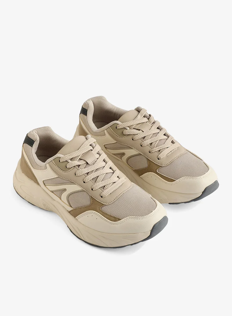 REDTAG Men Beige And Grey Chunky Trainers