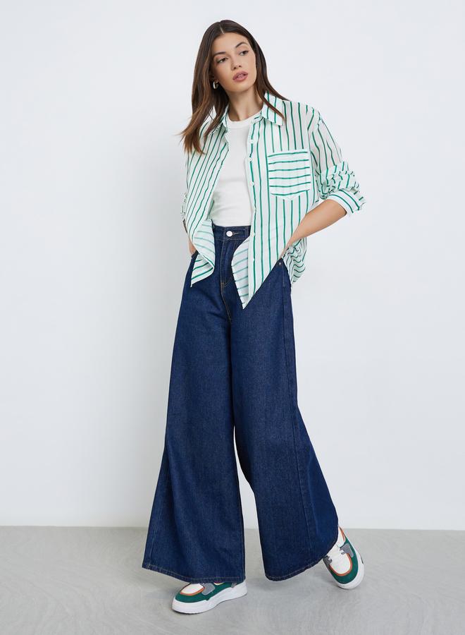 ستايلي قميص مخطط بأكمام طويلة وجيب - Image 2