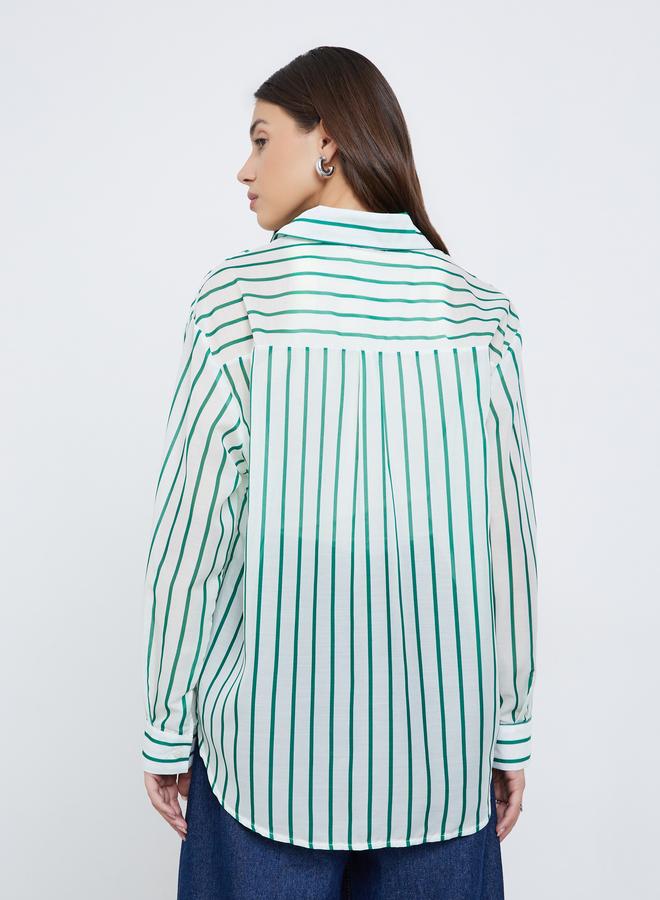 ستايلي قميص مخطط بأكمام طويلة وجيب - Image 5