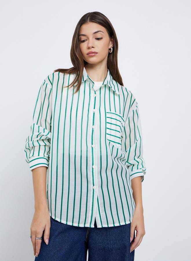 ستايلي قميص مخطط بأكمام طويلة وجيب - Image 3