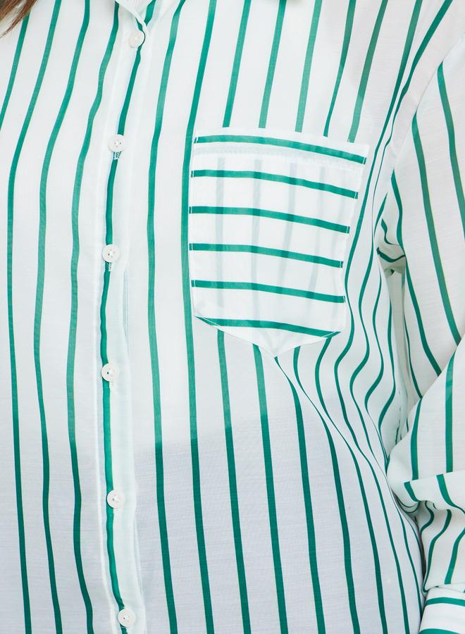 ستايلي قميص مخطط بأكمام طويلة وجيب - Image 4