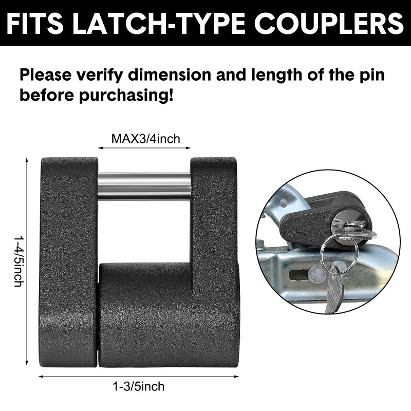 Chumia 4 Pack Black Trailer Hitch Coupler Lock with Keys, Dia 1/4 Inch 3/4 Inch Span Trailer Tongue Hitch Lock for Tow Boat Rv Truck Car's Coupler - Image 2