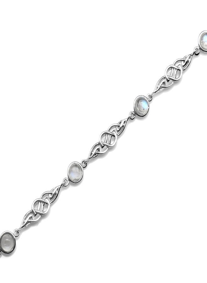 Silvershake Natural Moonstone 925 Sterling Silver Celtic Knot 7 to 8.5 Inch Adjustable Bracelet - Image 2