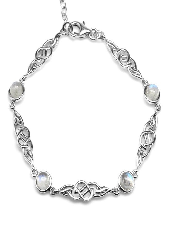 Silvershake Natural Moonstone 925 Sterling Silver Celtic Knot 7 to 8.5 Inch Adjustable Bracelet - Image 1