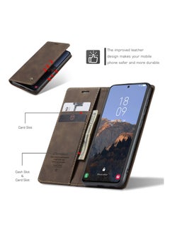 CaseMe CaseMe Samsung Galaxy S24 plus Case Wallet, for Samsung Galaxy S24 plus Wallet Case Book Folding Flip Folio Case with Magnetic Kickstand Card Slots Protective Cover - Coffee  - Image 3
