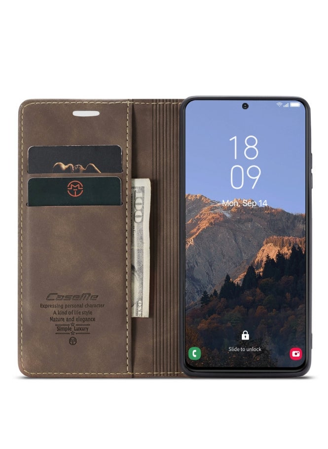 CaseMe CaseMe Samsung Galaxy S24 plus Case Wallet, for Samsung Galaxy S24 plus Wallet Case Book Folding Flip Folio Case with Magnetic Kickstand Card Slots Protective Cover - Coffee  - Image 5