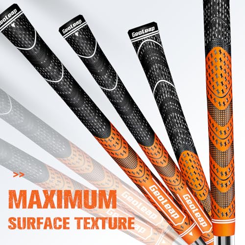 Geoleap Golf Grips Set of 13- Cord Rubber Compound Material, Hybrid Golf Club Grips, All Weather Performance.(Orange, Standard) - Image 4