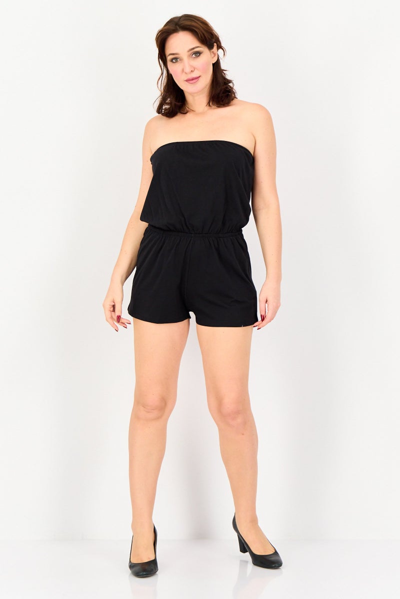 FOREVER 21 Women Strapless Plain Playsuit, Black - Image 4