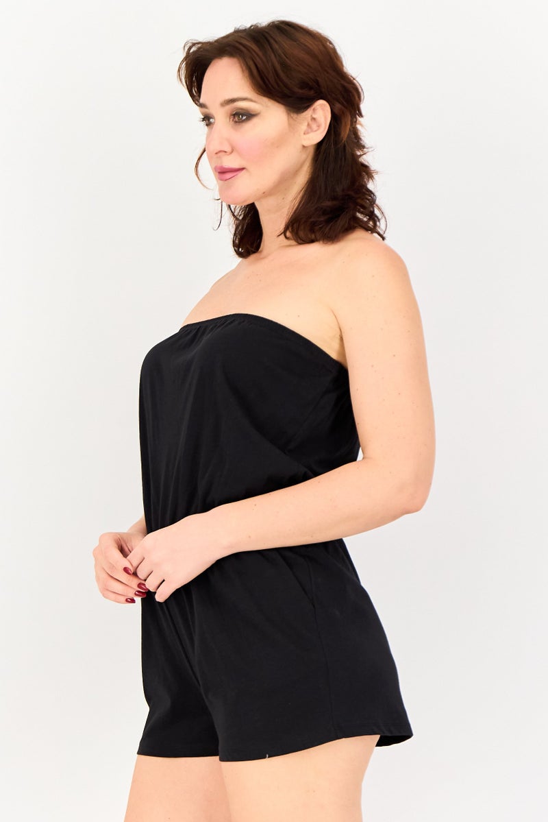 FOREVER 21 Women Strapless Plain Playsuit, Black - Image 2