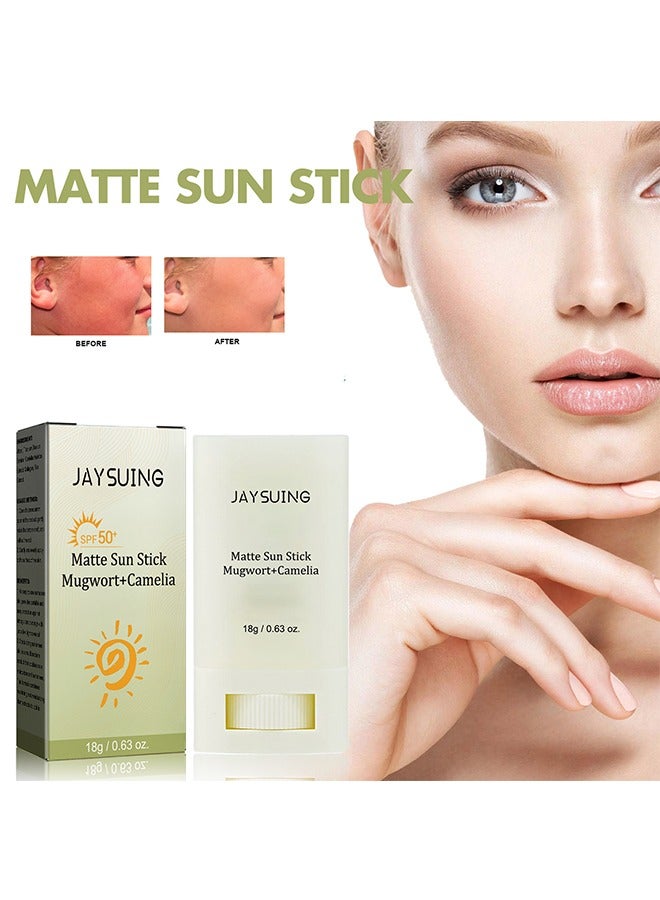 Jaysuing Matte Sun stick, Mugwort+Camelia, Relief Sun Organic Sunscreen SPF50, Moisturizing Sunscreen, Breathable, Refreshing, Easy To Apply Sunscreen - Image 1