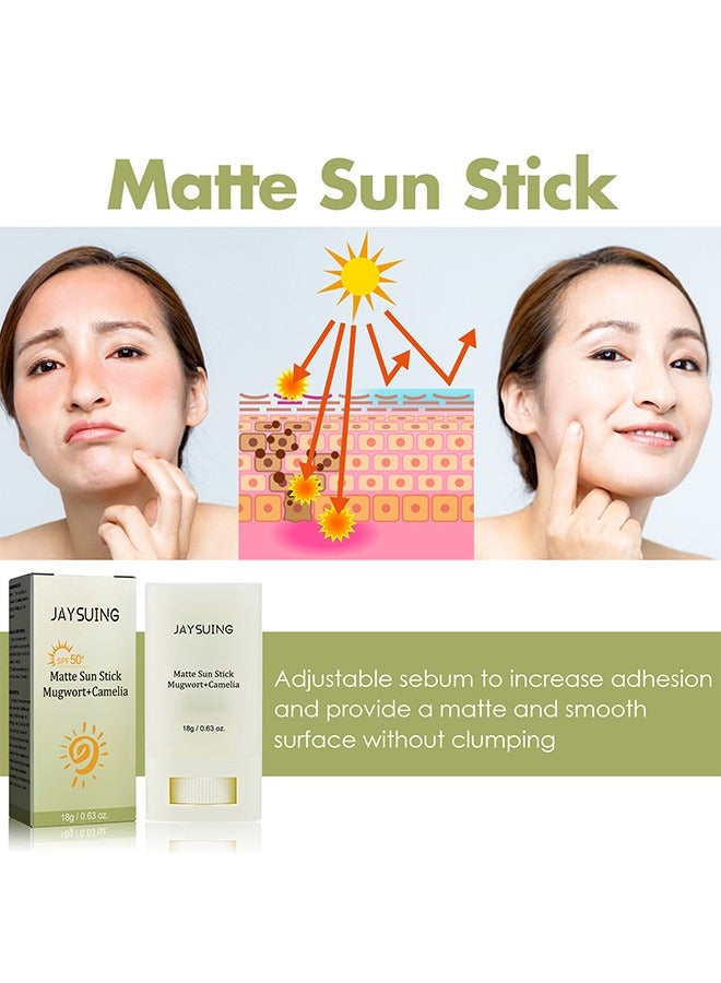 Jaysuing Matte Sun stick, Mugwort+Camelia, Relief Sun Organic Sunscreen SPF50, Moisturizing Sunscreen, Breathable, Refreshing, Easy To Apply Sunscreen - Image 3
