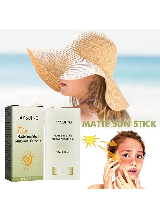 Jaysuing Matte Sun stick, Mugwort+Camelia, Relief Sun Organic Sunscreen SPF50, Moisturizing Sunscreen, Breathable, Refreshing, Easy To Apply Sunscreen - Image 2