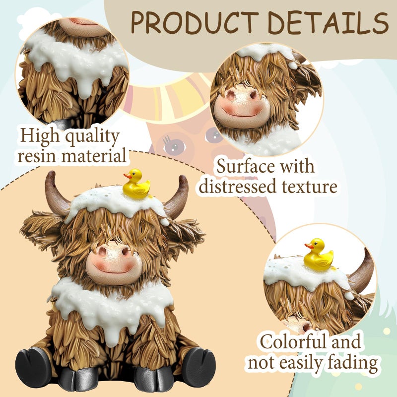Burbell 3 Pcs Highland Cow Bathroom Figurines Bathroom Theme Highland Cow Gnomes Bath Decor Resin Statue Calf Lovers Gifts for Farmhouse Home Garden Kitchen Office Tiered Tray Table Decor - Image 4