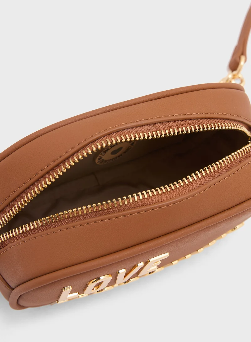 لوف موسكينو Logo Detailed Zip Over Crossbody