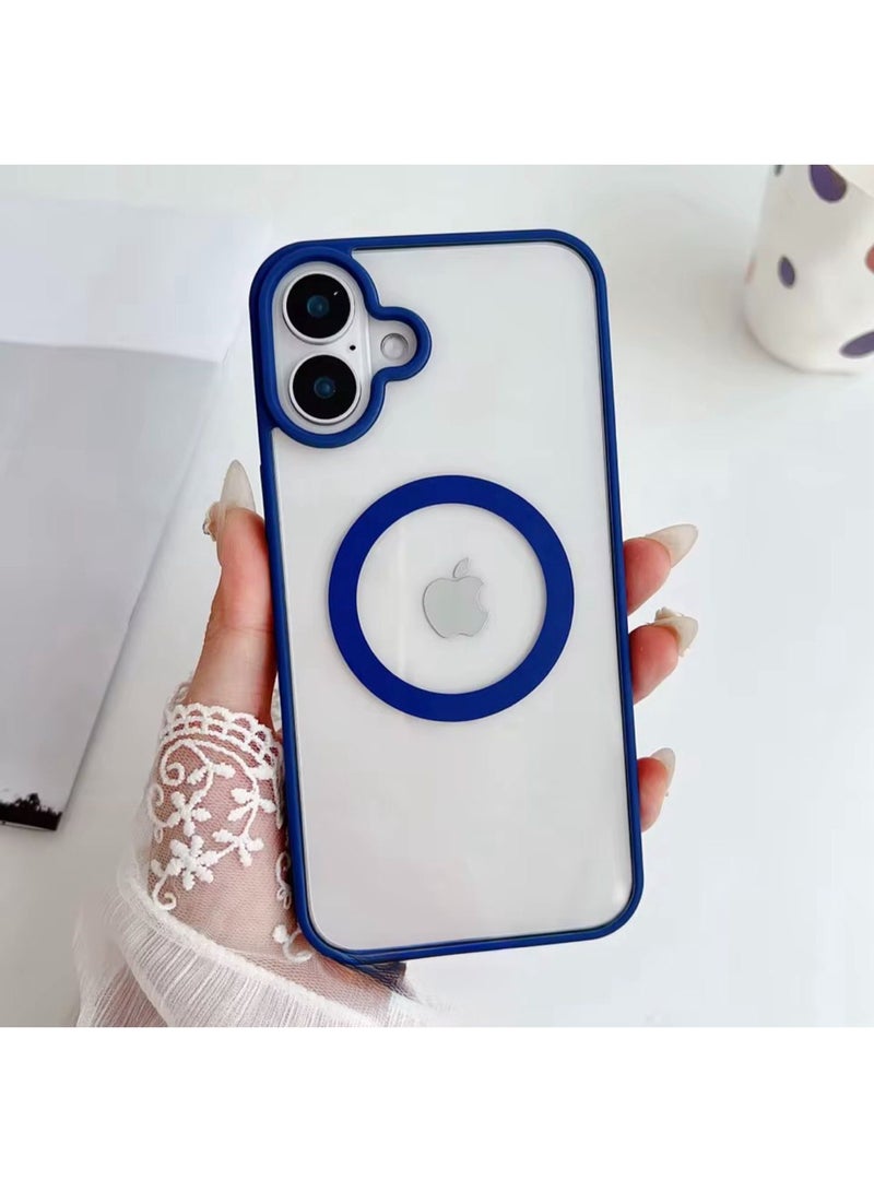 Magnetic Clear case for iPhone 17, High Grade Drop Protection with Shockproof Strip, Translucent Back Phone Case | Dark Blue