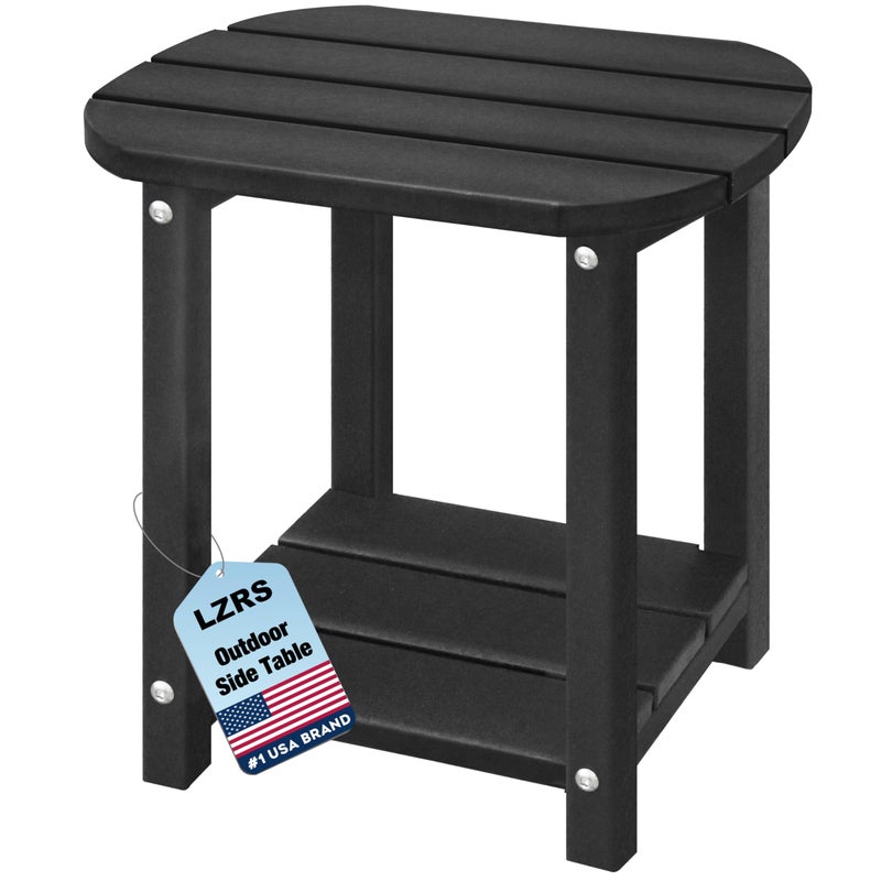 LZRS Outdoor Side Table - 2-Tier Adirondack HDPE Patio End Table for Pool, Porch,Balcony & Backyard,Weather Resistance for Indoor and Outdoor use(Black) - Image 1
