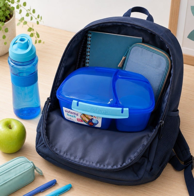 Sistema Triple Split Lunch Box with Yogurt Pot 2L Blue, BPA Free Compartment Lunch Container for Meal Prep, Salad, Snacks & School or Office Lunch Storage, Made in New Zealand - Image 5