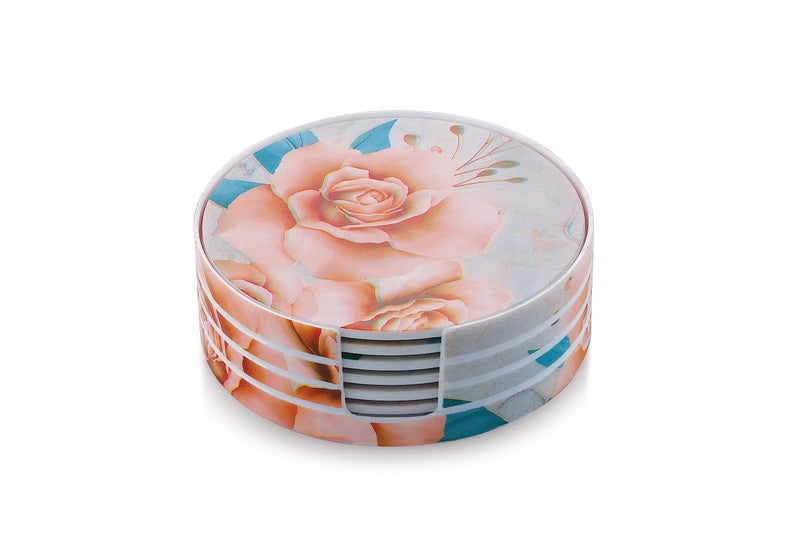 sunlife | Premium Orchid Floral Tea Coaster Set | Durable Melamine, Heat & Cold Resistant, Stain Resistant, Attractive Design | Perfect for Coffee, Tea, and Table Protection (Blue) - Image 3