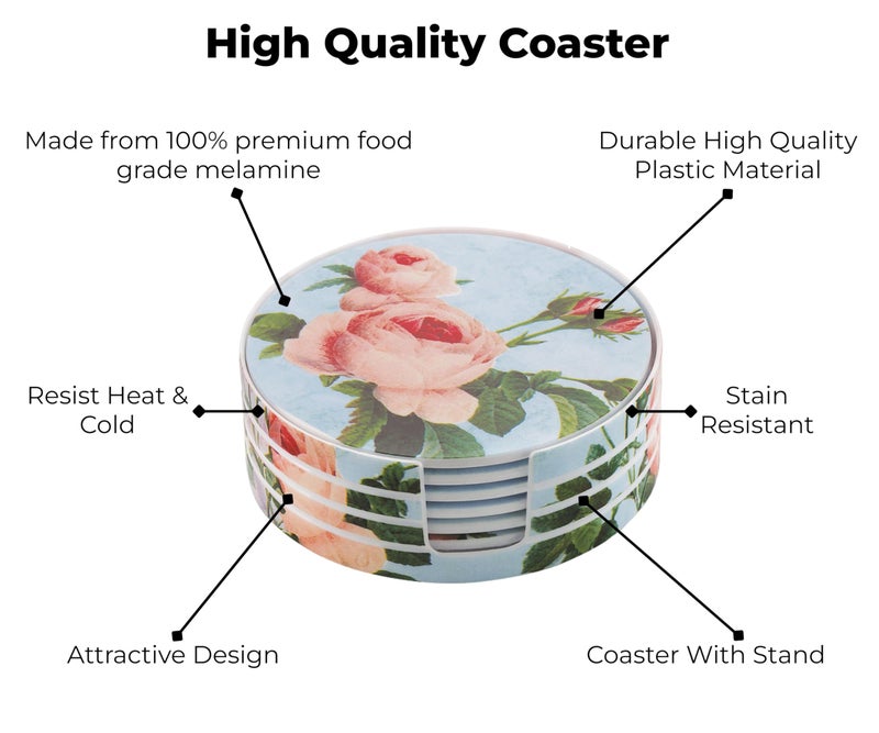 sunlife | Premium Orchid Floral Tea Coaster Set | Durable Melamine, Heat & Cold Resistant, Stain Resistant, Attractive Design | Perfect for Coffee, Tea, and Table Protection (Blue) - Image 5