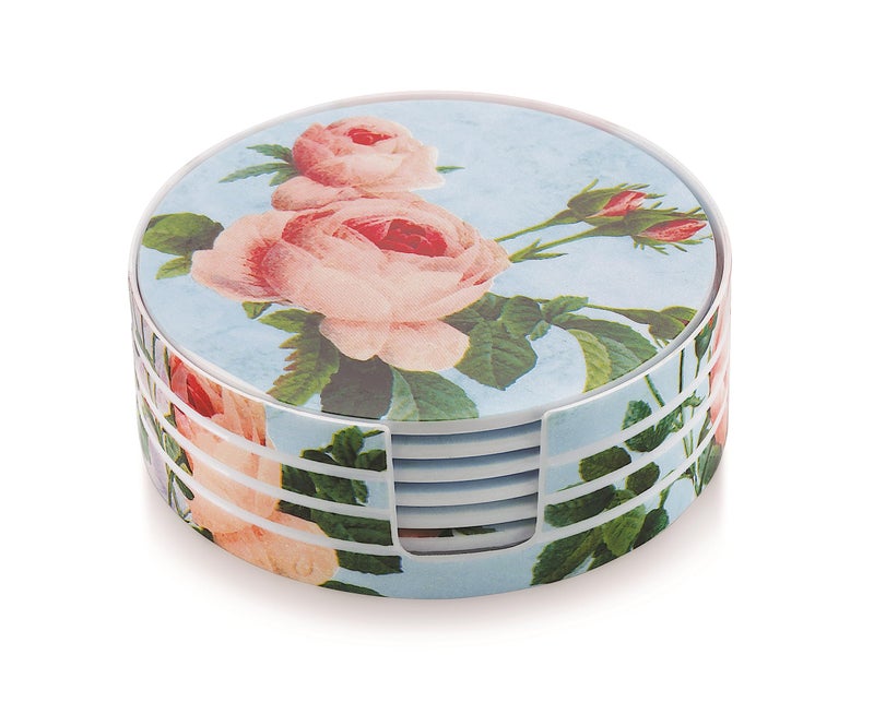 sunlife | Premium Orchid Floral Tea Coaster Set | Durable Melamine, Heat & Cold Resistant, Stain Resistant, Attractive Design | Perfect for Coffee, Tea, and Table Protection (Blue) - Image 1