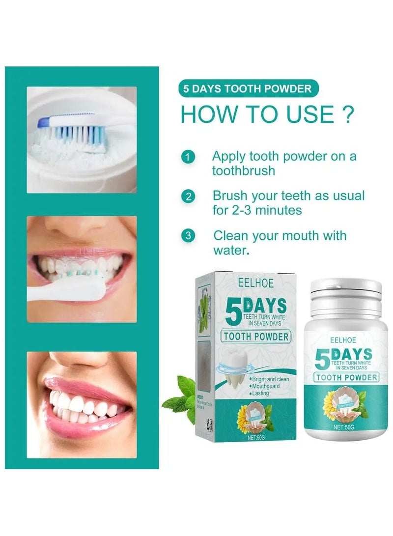 EELHOE 5 Day Beauty Tooth Powder Whitening And Cleaning Remove Dirt Fresh Oral Plaque Cleaning Tooth Powder 50g - Image 4