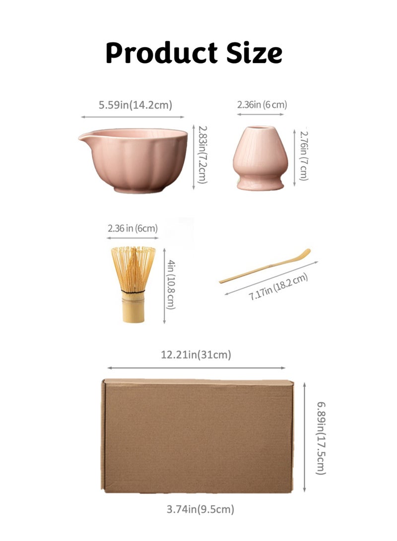 JOYYE 4-piece Japanese Matcha Set, Ceramic Matcha Bowl with pouring spout+Whisk Holder+Bamboo Whisk+Spoon,for Traditional Tea Ceremony-Coarse Ceramic Perfect Handmade Matcha Kit to Prepare Traditional Matcha Tea, 100% Natural Matcha Gift Kit (Pink) - Image 2