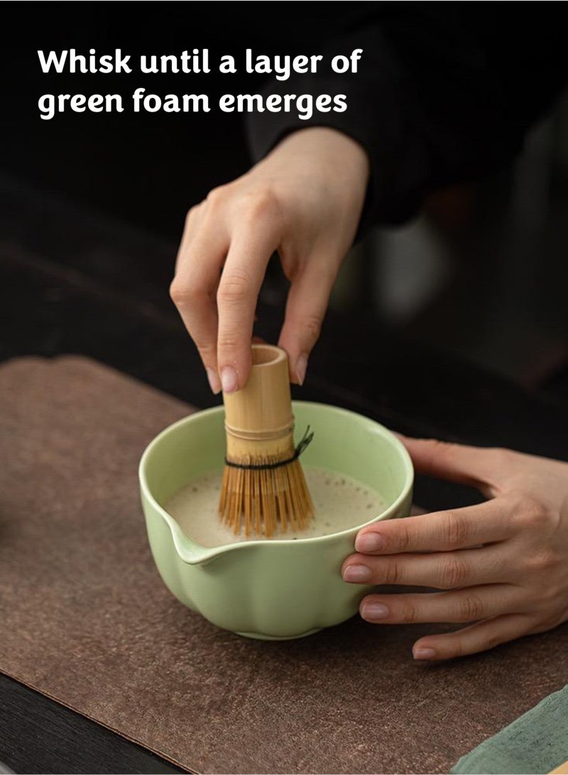 JOYYE 4-piece Japanese Matcha Set, Ceramic Matcha Bowl with pouring spout+Whisk Holder+Bamboo Whisk+Spoon,for Traditional Tea Ceremony-Coarse Ceramic Perfect Handmade Matcha Kit to Prepare Traditional Matcha Tea, 100% Natural Matcha Gift Kit (Pink) - Image 4