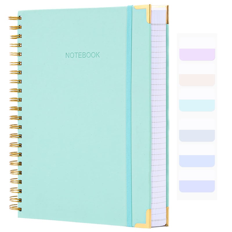 Amanple Spiral Notebook, College Ruled Notebook Journal, 7â€ x 10â€, 300 Pages Leather Writing Journal for Women Men, B5 Hardcover Notebook for Work School, 24pcs Index Tabs, Teal - Image 1