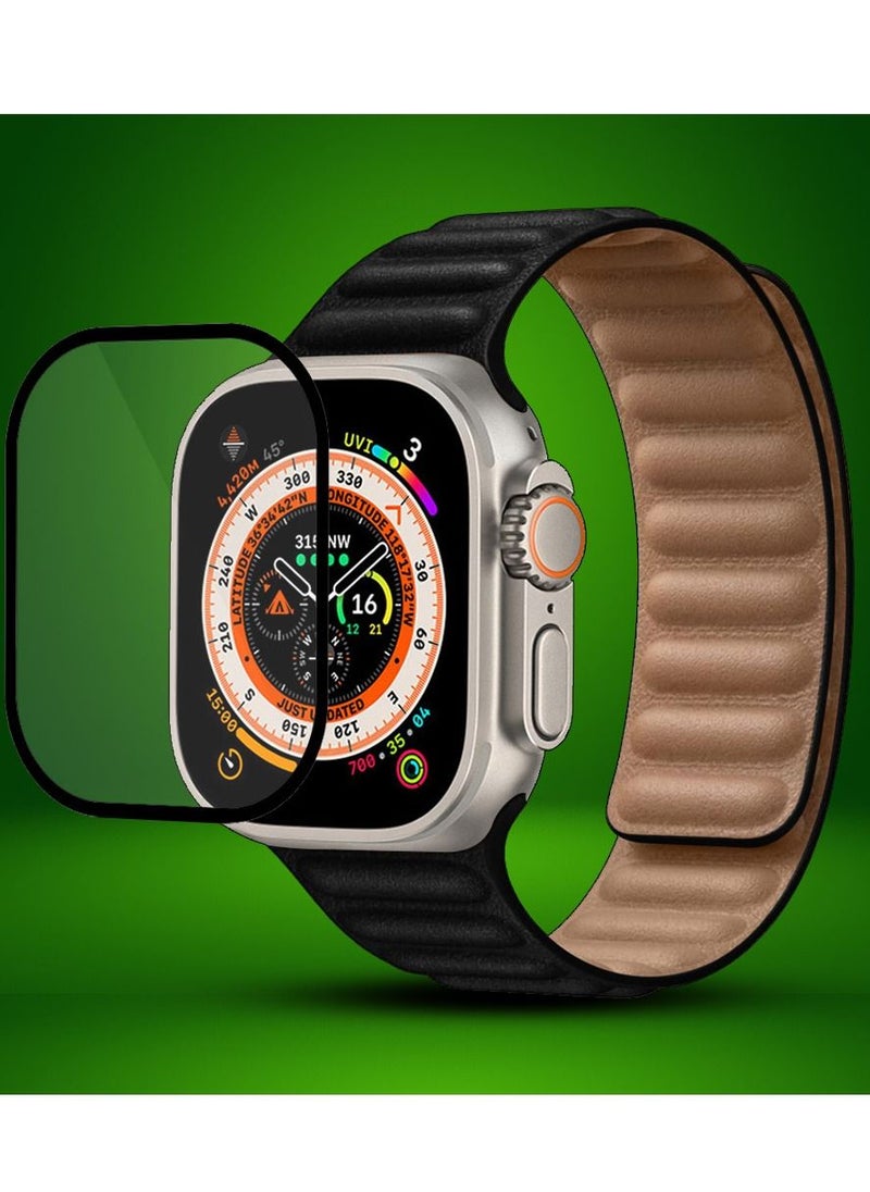 CATANES 2 Packs For Apple Watch Band 49mm Leather Link Strap Magnetic Loop Bracelet and 3D Screen Protector Black  - Image 2