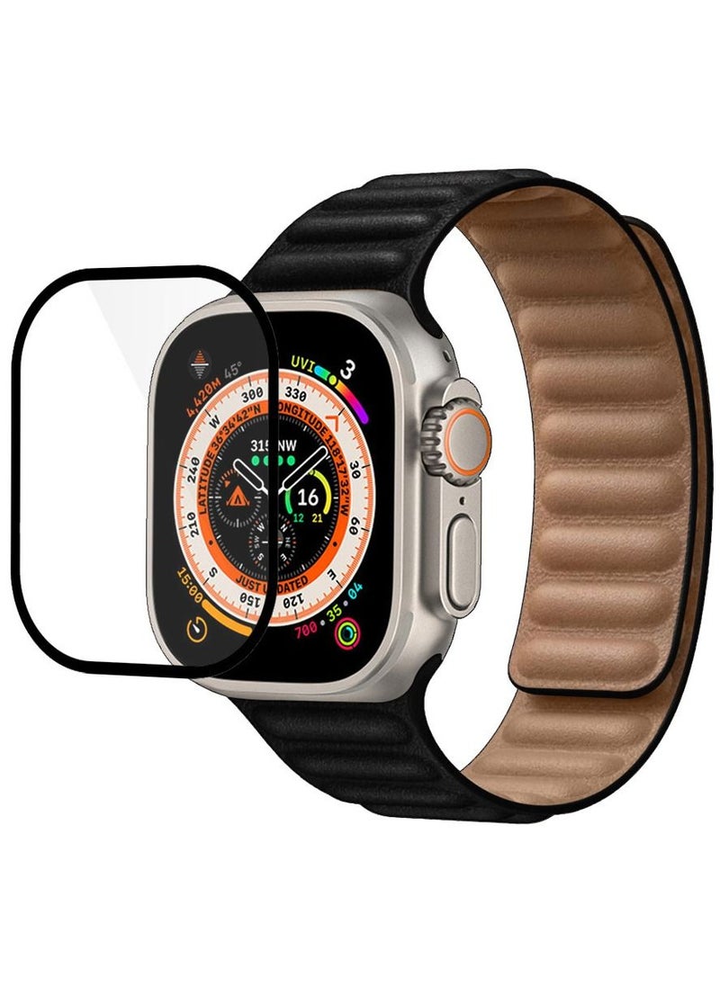 CATANES 2 Packs For Apple Watch Band 49mm Leather Link Strap Magnetic Loop Bracelet and 3D Screen Protector Black  - Image 3