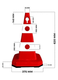 BERRY Berry Safety Traffic Cone 620 MM | Unbreakable Reflective Cone with Cat-Eyes Lenses | High Visibility with Dual Language No Parking Sign (Arabic & English) | Durable PPC Material (RED)  - Image 3