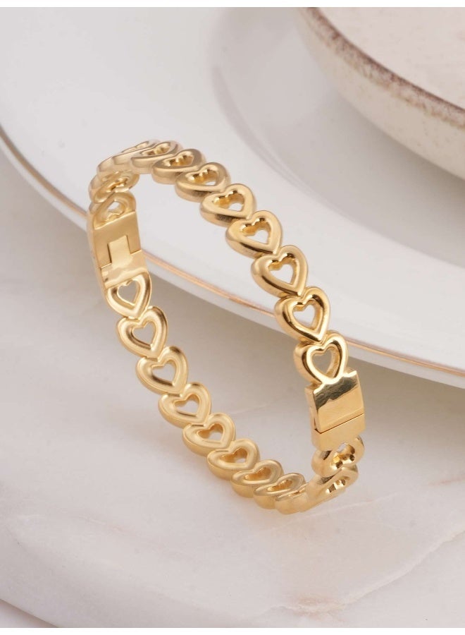 PALMONAS 18k Gold Tone Plated Gold Heart Bangle Bracelet
 for Women - Image 2