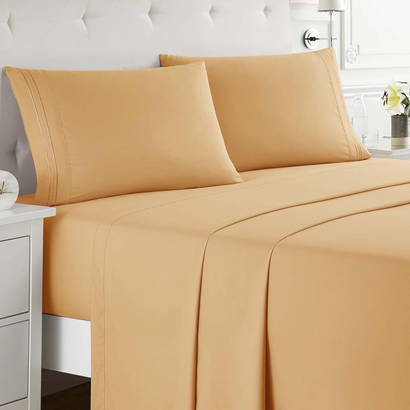 Clara Clark Full XL Bed Sheet Set - Wrinkle, Fade, Stain Resistant, Deep Pocket Sheets - Luxury Soft Bedding Sheets & Pillowcases, Full XL Apricot Orange - Image 2