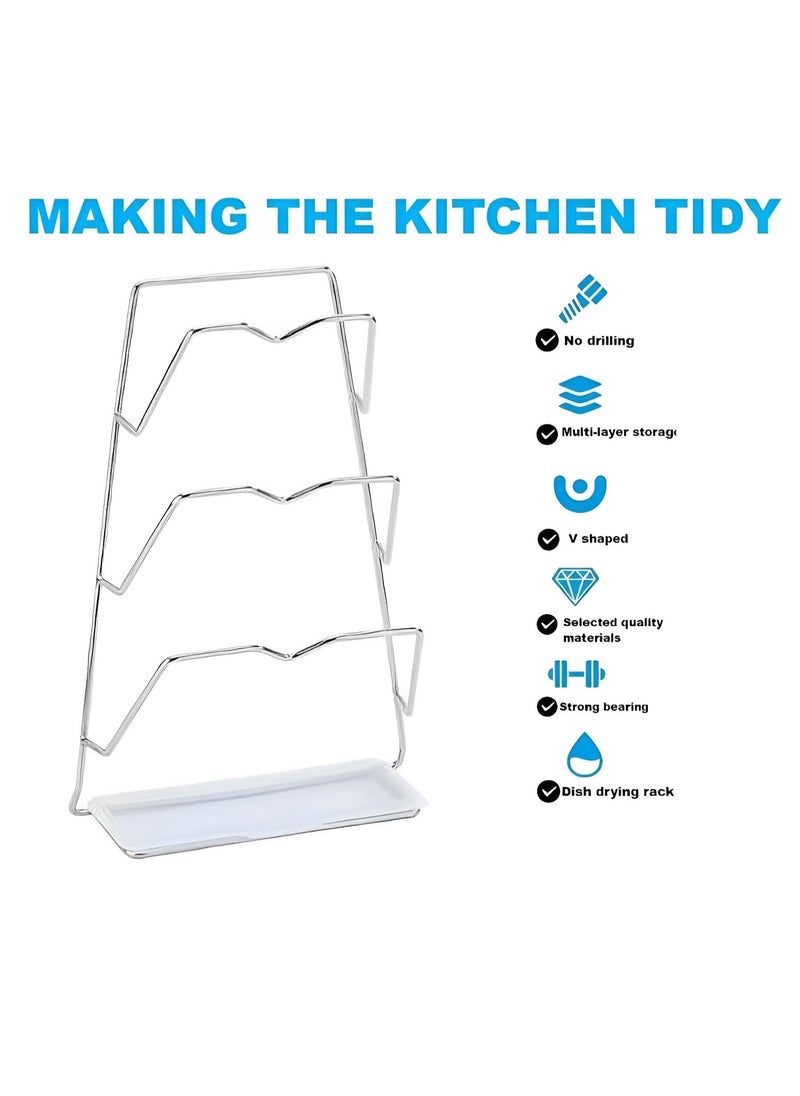 BenQuand Pot Lid Organizer/Lid Storage Holder for Kitchen Wall or Door Cabinets/Stainless Steel Pot Lid Storage Rack/Kitchen Counter top Rack Pot Organizer Storage Rack (3 Tier)  - Image 2