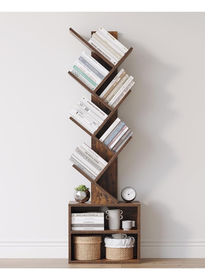 تشولوفز رف كتب بستة طوابق على شكل شجرة، خزانة كتب مدمجة مع خزانة تخزين، منظم رفوف كتب عصري رفيع، رف كتب قائم بذاته لغرفة النوم، غرفة المعيشة، المكتب المنزلي، والزاوية - Image 1