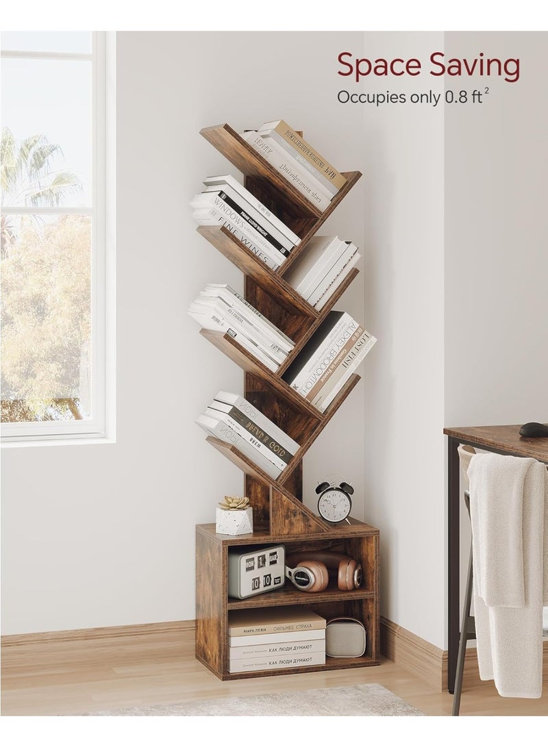 تشولوفز رف كتب بستة طوابق على شكل شجرة، خزانة كتب مدمجة مع خزانة تخزين، منظم رفوف كتب عصري رفيع، رف كتب قائم بذاته لغرفة النوم، غرفة المعيشة، المكتب المنزلي، والزاوية - Image 3