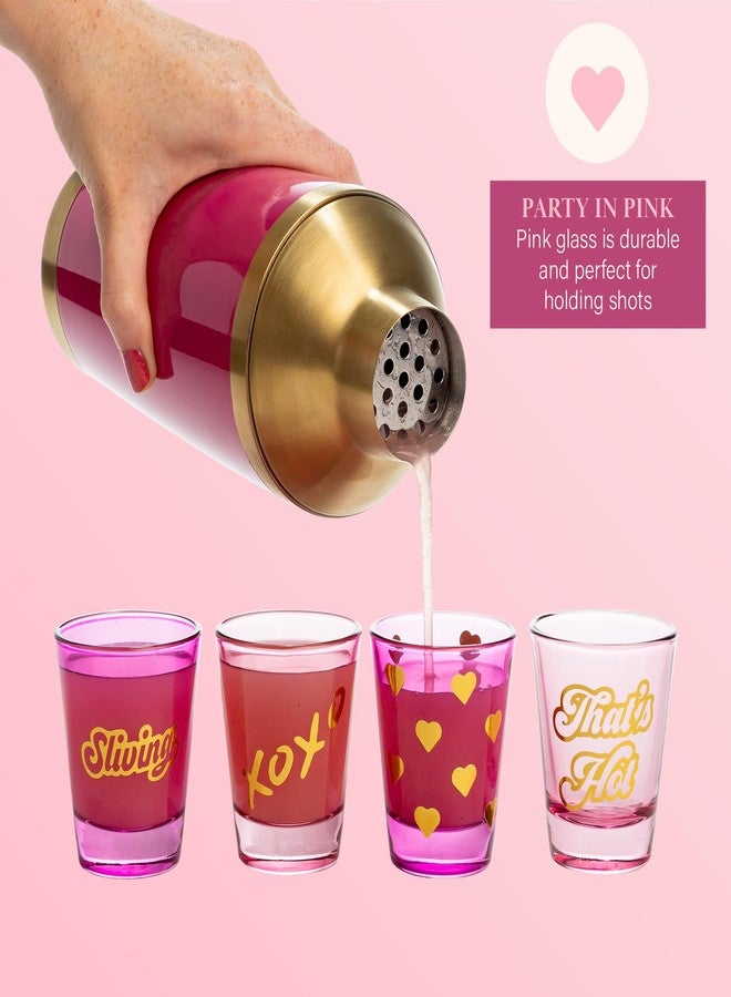 Paris Hilton 4-Piece Shot Glass Set, Fun Decals on Every Glass, 2-Ounce, Hot Pink and Light Pink - Image 3