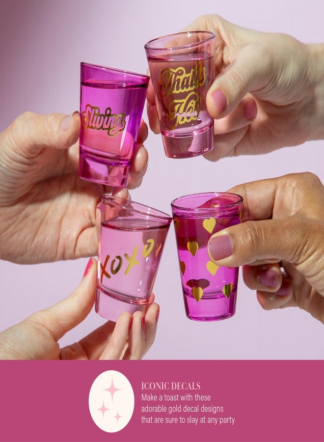 Paris Hilton 4-Piece Shot Glass Set, Fun Decals on Every Glass, 2-Ounce, Hot Pink and Light Pink - Image 4