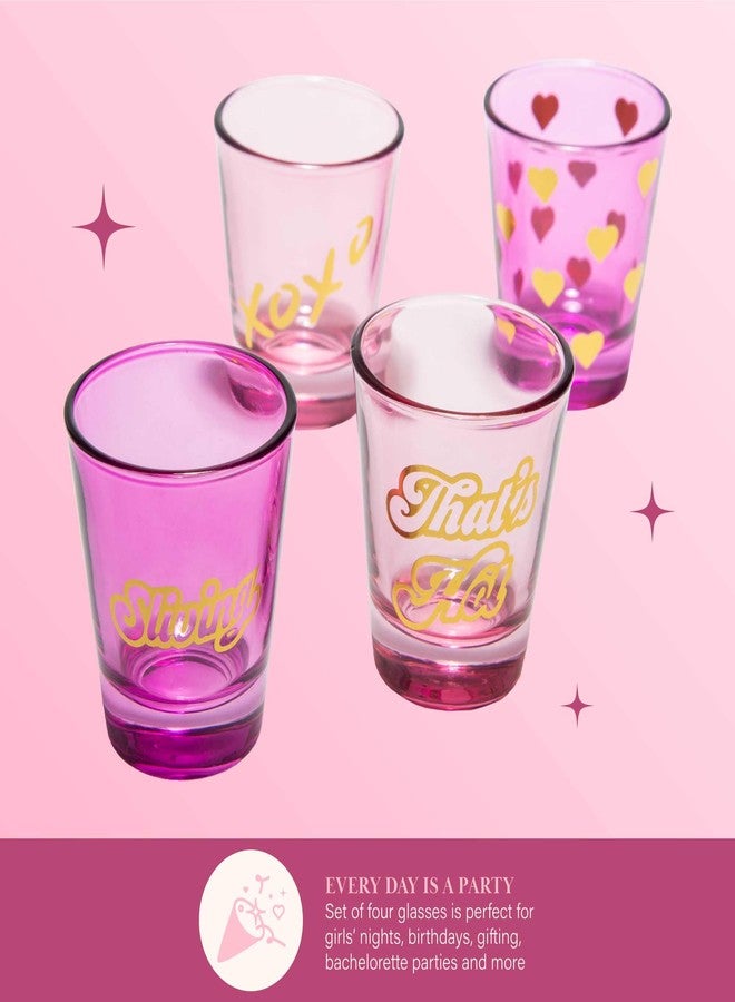 Paris Hilton 4-Piece Shot Glass Set, Fun Decals on Every Glass, 2-Ounce, Hot Pink and Light Pink - Image 5