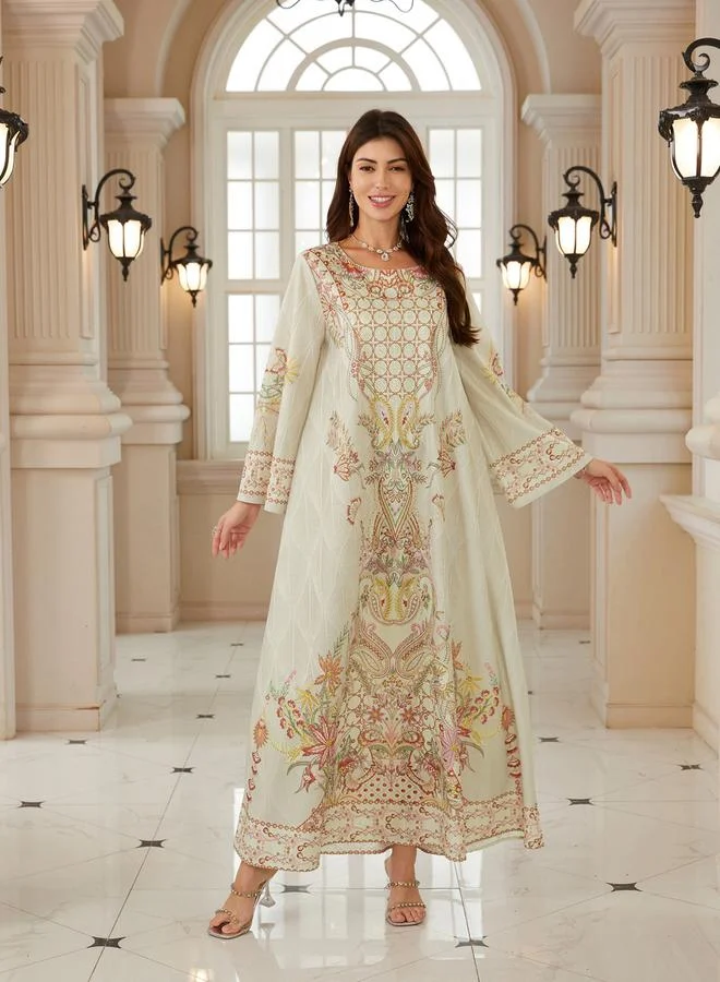 تايك تو جلابية نسيج بارز وطبعة زهور وقصة واسعة