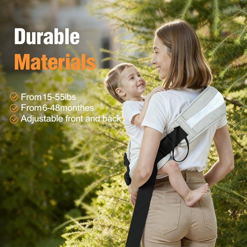 Funito Toddler Carrier Sling for Newborn to Toddler, Ring Sling Baby Carrier 15â€“55 lbs with Breathable & Anti-Slip Seat Cushion for Comfort, Lightweight Travel-Friendly (Light Gray) - Image 2