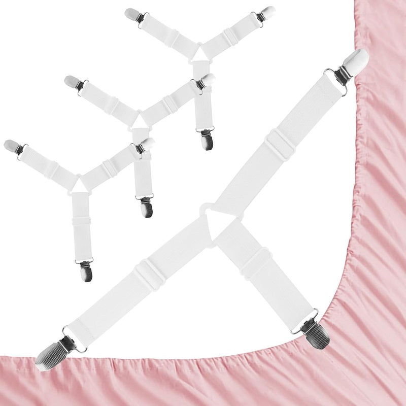 DWEASY Bed Sheet Straps, Bed Sheet Clips, Fitted Sheet Clips Sheet Straps, Say Goodbye to The Messy Sheets (White-4 Pcs) - Image 1