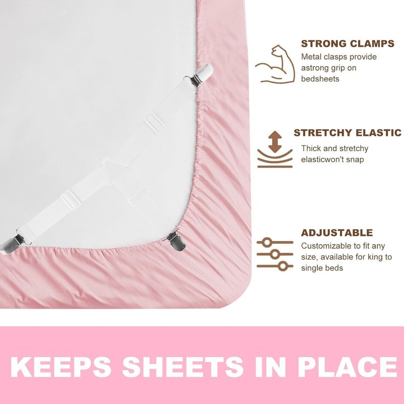 DWEASY Bed Sheet Straps, Bed Sheet Clips, Fitted Sheet Clips Sheet Straps, Say Goodbye to The Messy Sheets (White-4 Pcs) - Image 5