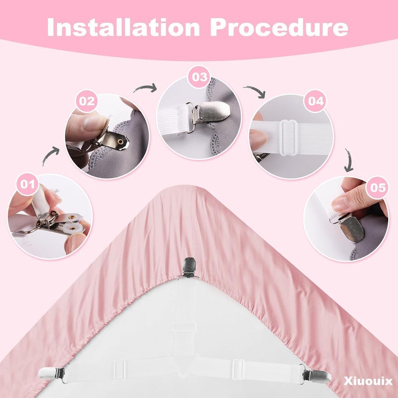 DWEASY Bed Sheet Straps, Bed Sheet Clips, Fitted Sheet Clips Sheet Straps, Say Goodbye to The Messy Sheets (White-4 Pcs) - Image 4