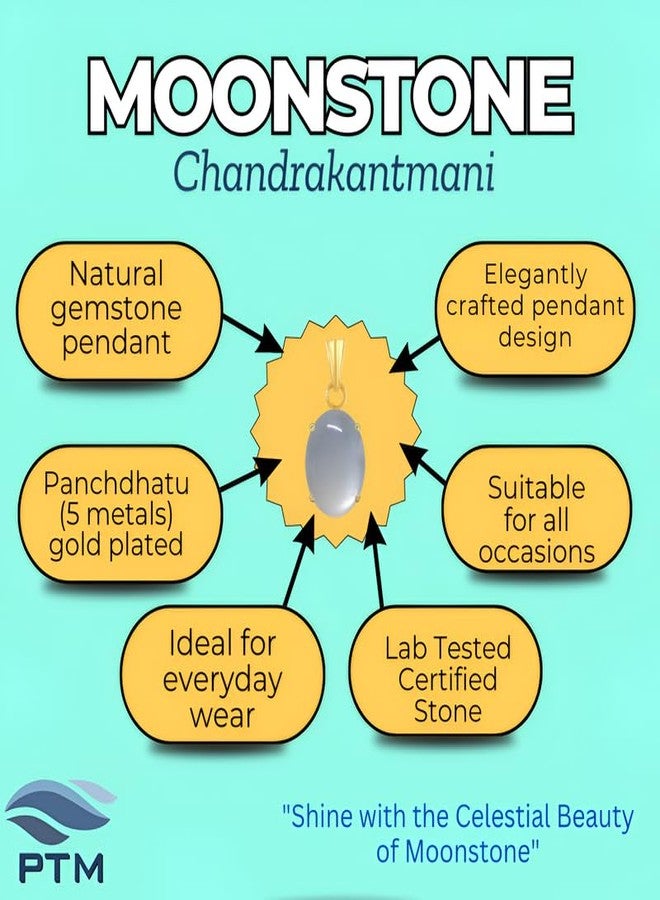 Ptm Moonstone/Chandrakant 3.25 Ratti or 3 Carat Natural Certified Astrological Gemstone Panchdhatu/5 Metals 22k Gold Plated pendant for Men & Women -nvdhp2325 - Image 3